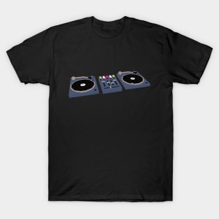 DJ Two Turntables and a controller 8 BIt Pixel Voxel Graphic T-Shirt